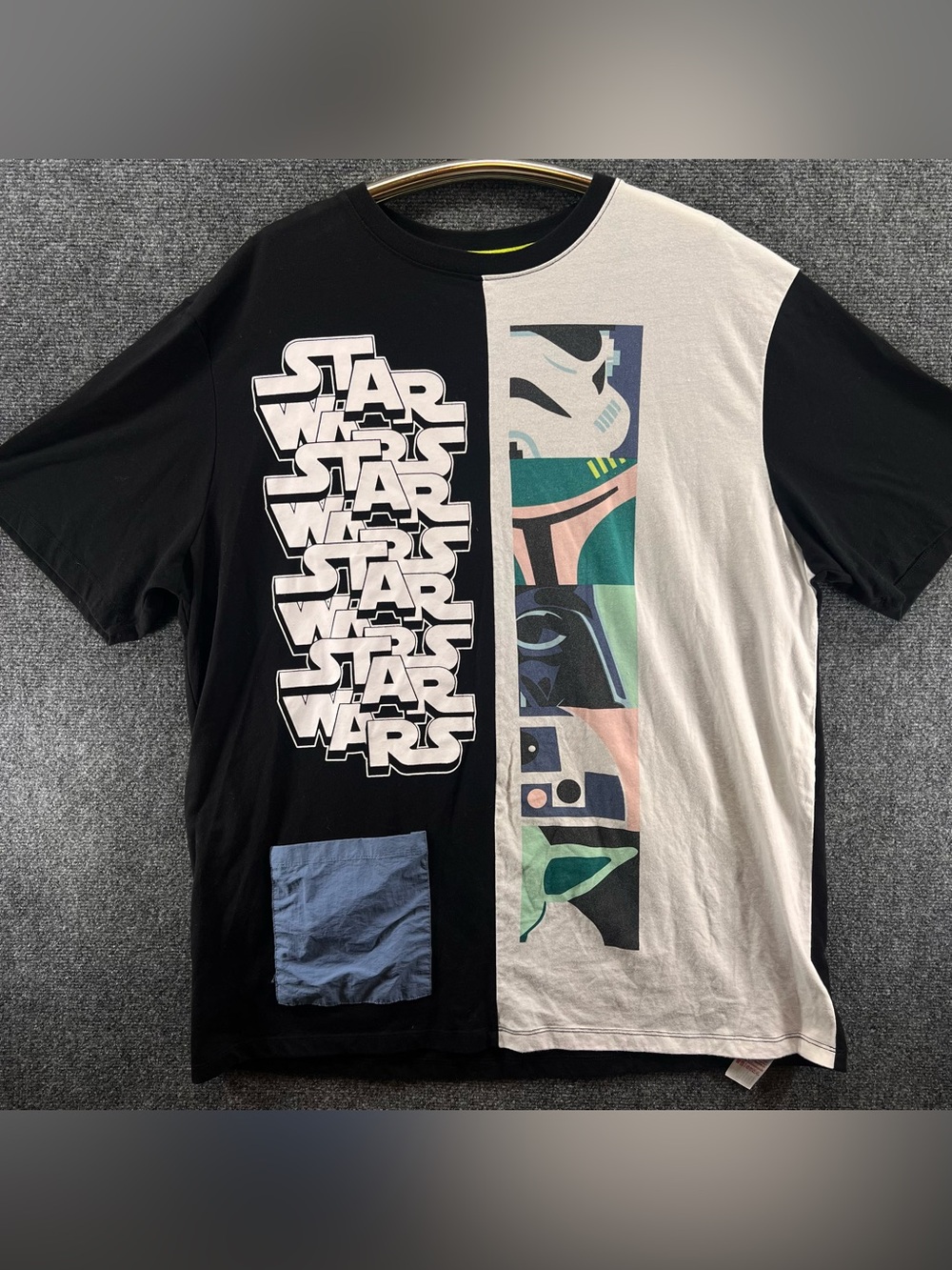 Star Wars Shirt Mens 2XL Black Disney Japan Yoda Vader Boba Logo Spellout Pocket